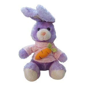 13.5 Inch Purple Easter Bunny Plush Pink Carrot Sweater Large Stuffed Rabbit